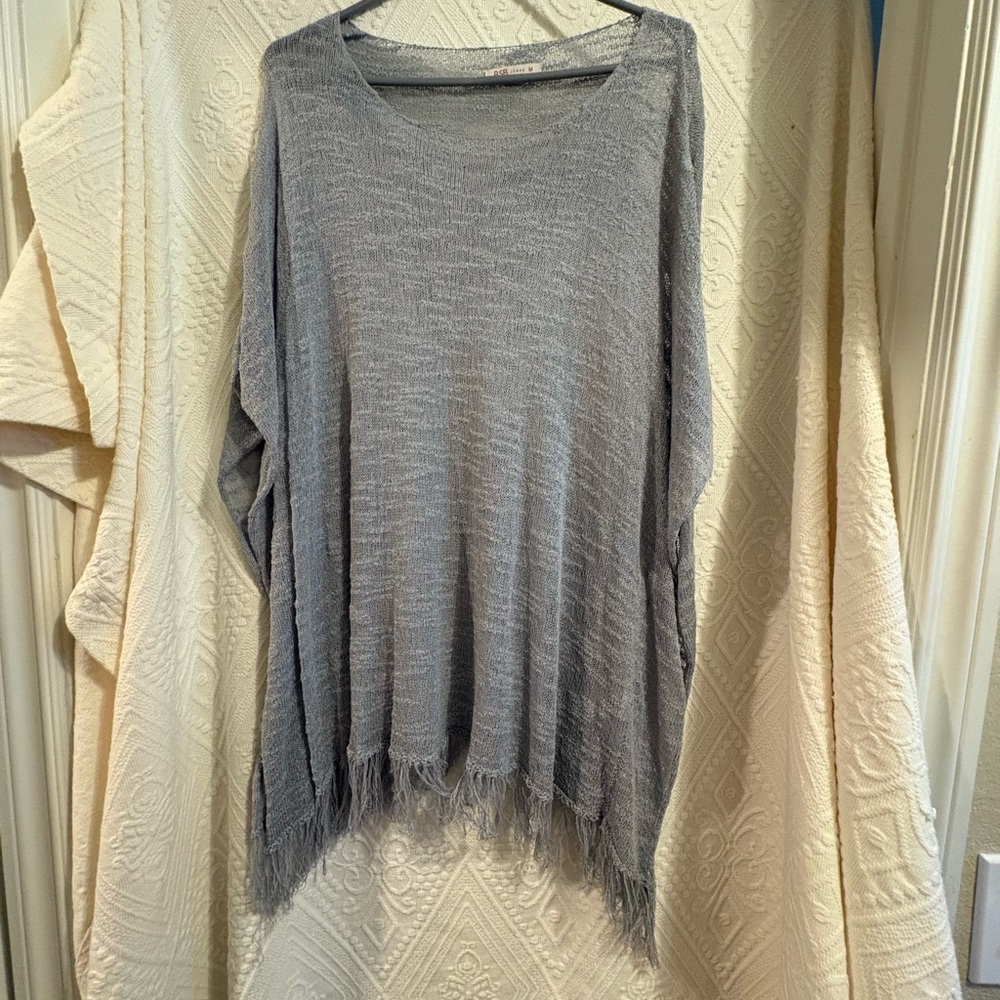 Gray Fringe Hem Women's Sweater